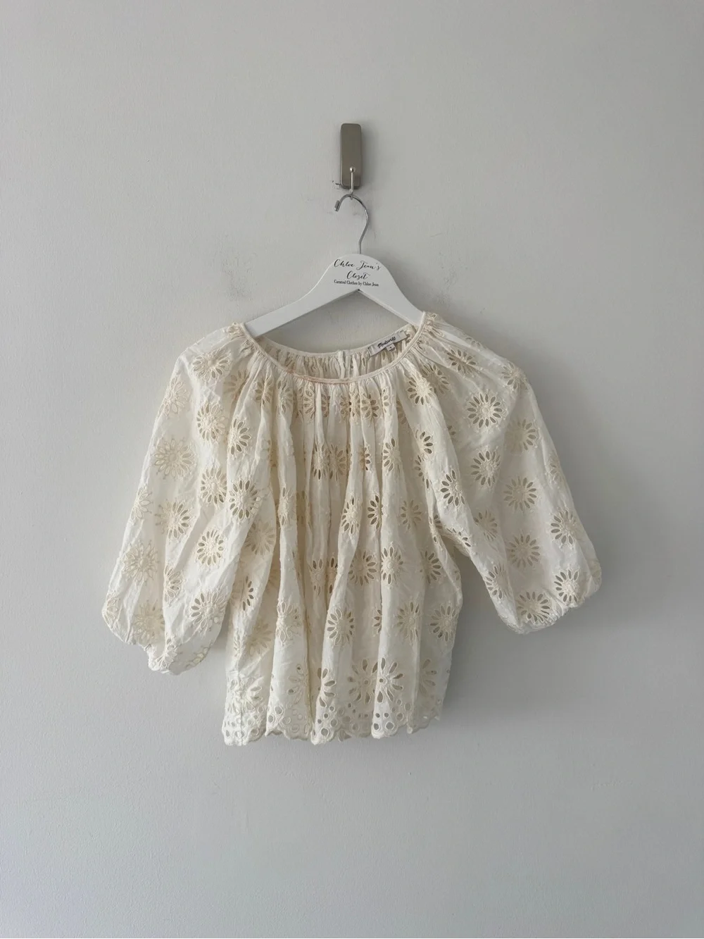 MADEWELL Embroidered Shirred Puff Sleeve Top S